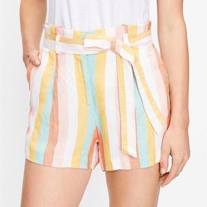 LOFT Citrus Striped PaperBag Pull On Shorts Orange Green Yellow Pastel Size Med
